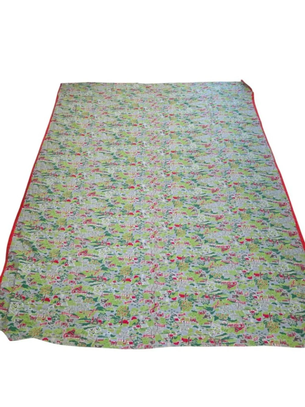 Vintage Handmade Handstitched Fan Quilt Blue Red 84 x 67 Farm Fabric
